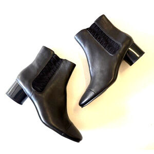 Nine West Icelando Black Leather Round Heeled Booties Boots Comfy Sz 10